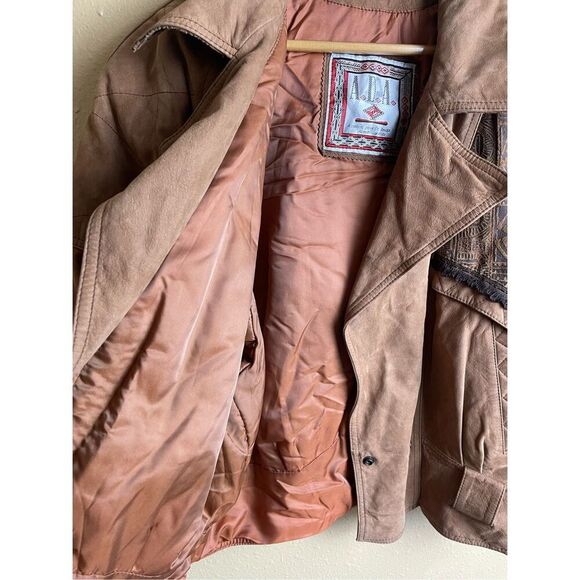 Vintage A.D.A. Leather Bomber Jacket with Tooled Southwestern Theme Women’s L - Picture 6 of 12
